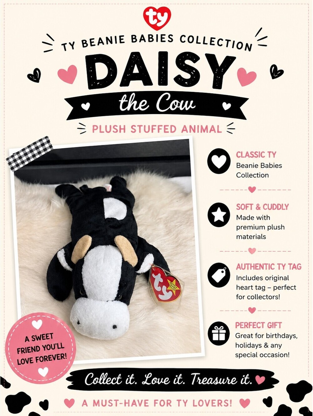 Ty Beanie Babies Collection Daisy the Cow Plush Stuffed Animal